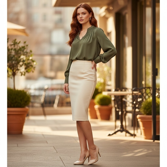 Banana Republic Satin Blouse in Olive- Size XL- EUC $98 Retail - Picture 9 of 9